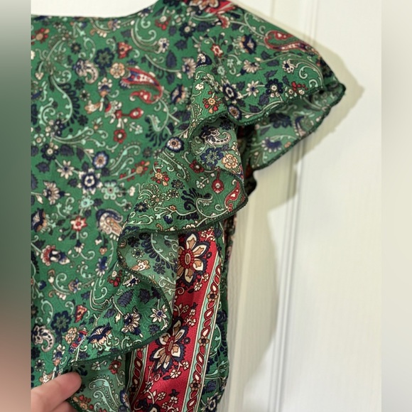 Boemo Green Boho Floral Maxi Dress NWT Size M Ruffle Sleeve - Picture 4 of 5